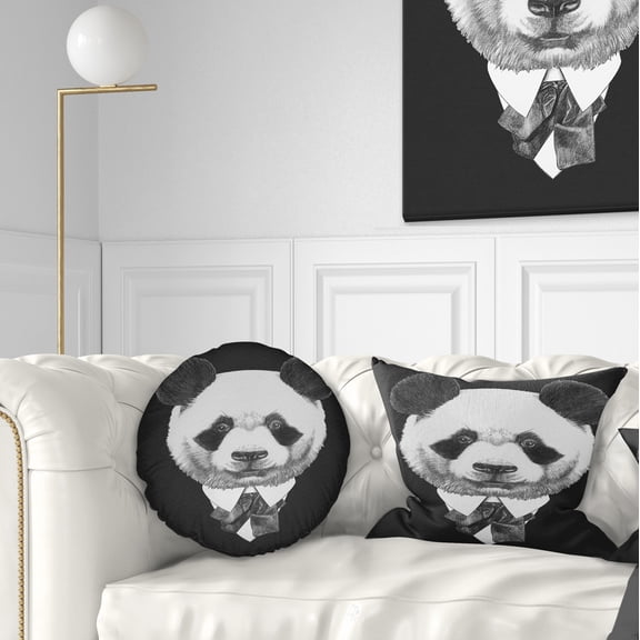 Designart Funny Panda in Suit and Tie - Animal Throw Pillow - 12x20