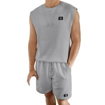 REORIAFEE Mens Sets 2 Piece Outfits Summer Tracksuit Set Casual Sport Beach Outfits for Men Gym Outfits Men's Casual Elastic Waist Shorts Round Neck Tank Top Shorts Set Gray XXL