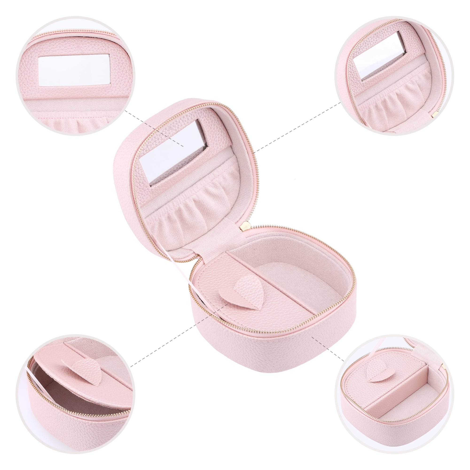 Unique Bargains PU Leather Travel Jewelry Box with Mirror Pink