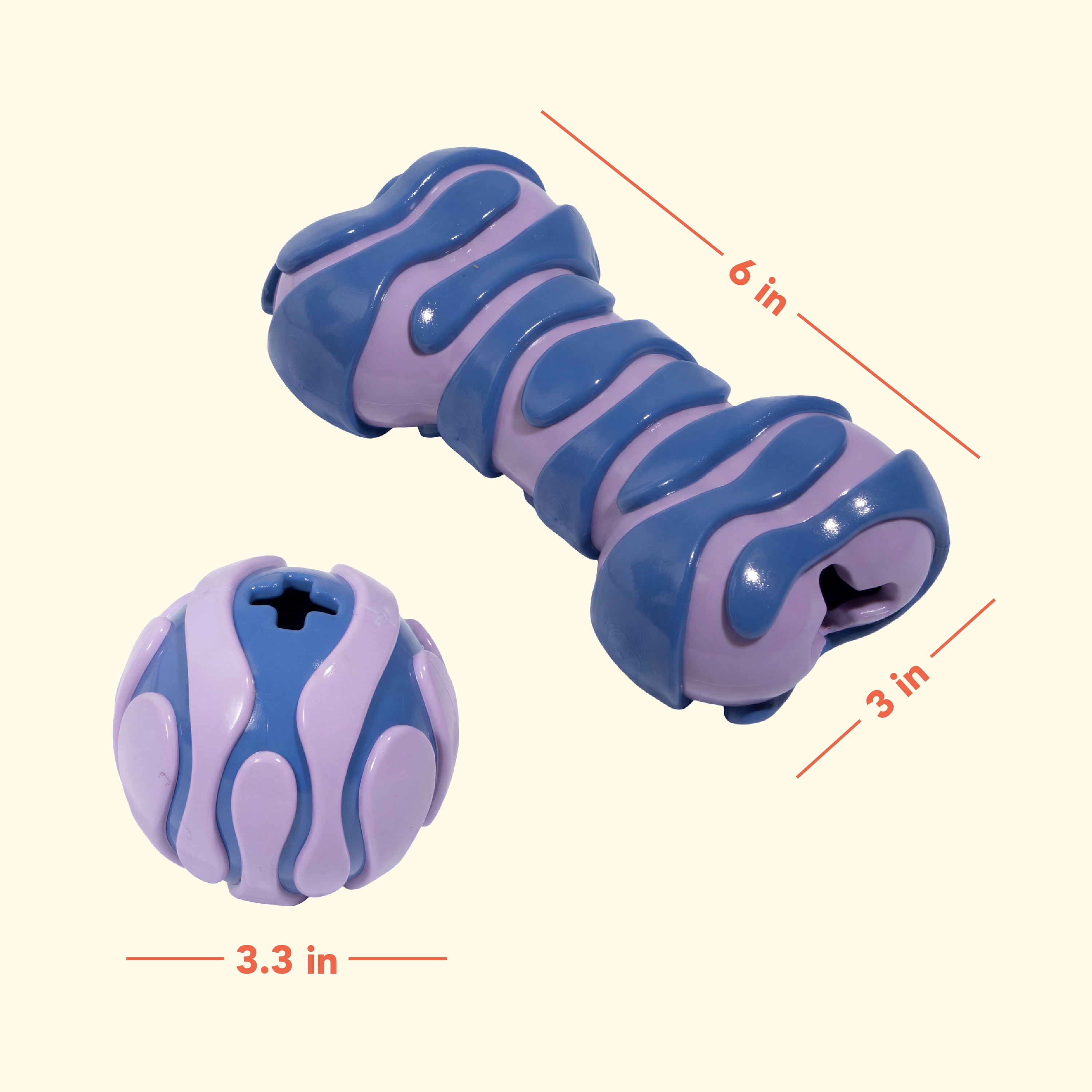 Oodles Durable Textured Rubber Ball and Bone Dog Toy Set, Purple, One Size