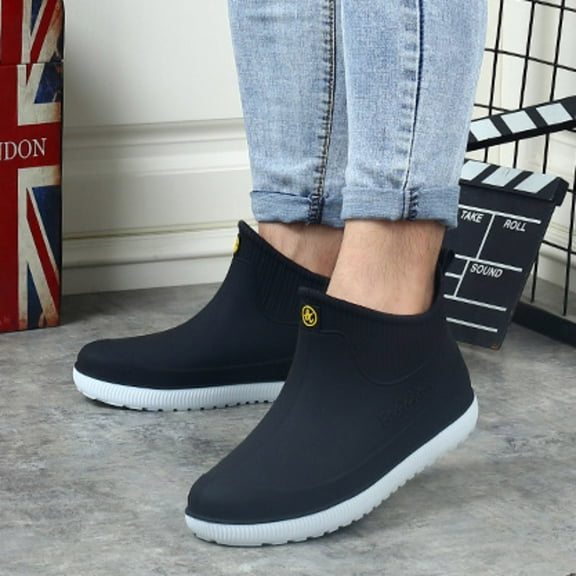 Cathalem Men Snow Boots Rain Boots Men Short Tube Water Shoes Kitchen Anti Labor Waterproof Rain Shoes Winter Shorts Boys Black 9