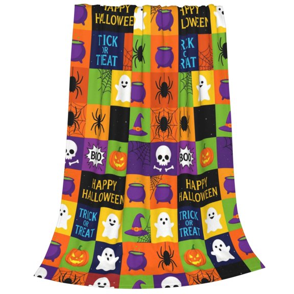 Happy Halloween Throw Trick or Treat Cozy Flannel Blanket, Pumpkin Ghost Washable Fuzzy Throw Blanket for Women and Men, Couch Chair Sofa Dorm Bedroom Home 50x40