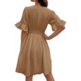 thumbnail image 4 of DYMADE Womens Lace Spliced Hollow Out Elastic Waist V-Neck Half Sleeve Solid A-Line Dress, 4 of 4