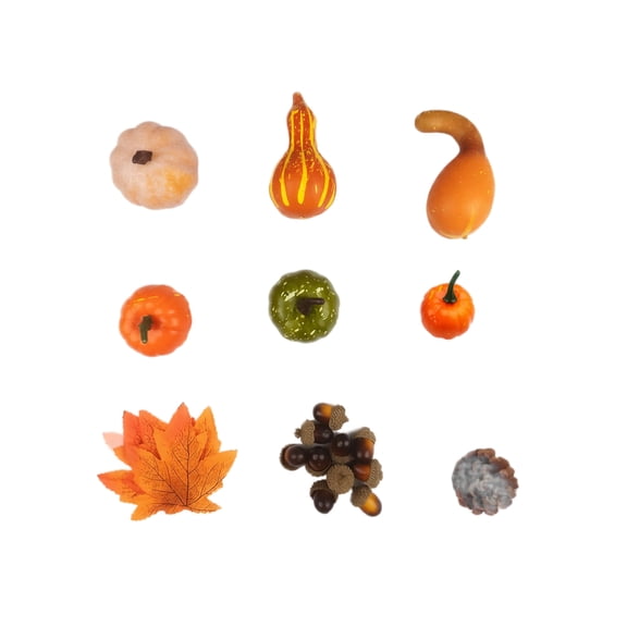 Artificial Fall Harvest Decor Set 70 Pcs Fake Pumpkins Maple Leaves Pinecones Acorns Gourd Table Centerpiece Accents with Rustic Charm for Thanksgiving Halloween Display in Home Office