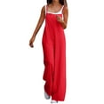 thumbnail image 2 of Jumpsuits for Women Dress Summer Boho Wide Leg Rompers Casual Loose Sleeveless Overalls with Pockets Red M, 2 of 7