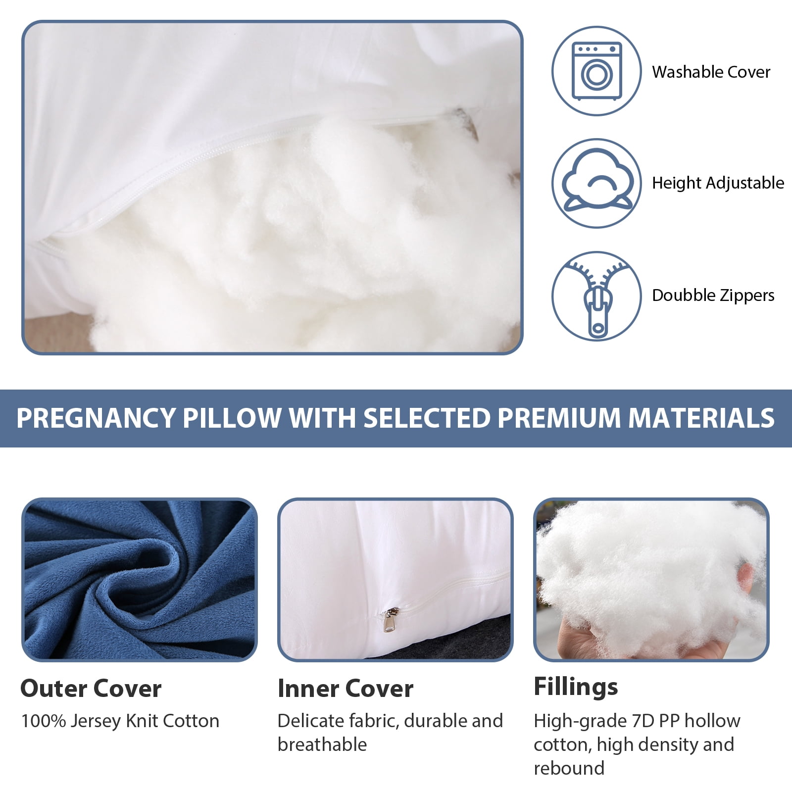 BATTOP Pregnancy Pillows for Sleeping,J Shaped Maternity Body Pillow with Removable Cover,Support for Back,Hips,Legs,Belly for Pregnant Women,Dark Blue