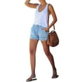 thumbnail image 2 of Women ‘s Washed Denim Shorts Casual Drawstring Elastic Waist Frayed Hem Loose Short Jeans, 2 of 5