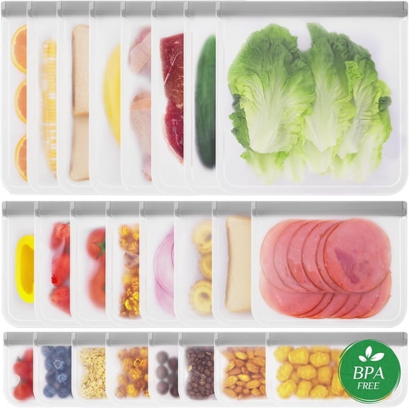 PTSPLLMY 24 Reusable Freezer Bags, Food Storage Bags, Reusable Bags BPA Free, Leakproof Extra Thick for Traveling & Household Same as Reusable Ziploc Bags (8 Gallon 8 Snack 8 Sandwich Bags)
