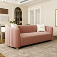 thumbnail image 5 of Mid-Century Modern Sofa for Living Room, 84" Pink Tufted Velvet Loveseat Sofa Couch, Sectional Love seat Sofa Couch with Gold Legs, Upholstered Sofa for Apartment Bedroom Apartment Home Office, 5 of 7