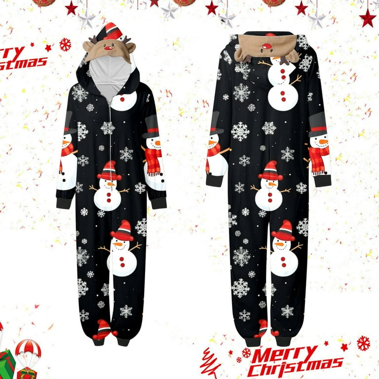 IEUIBX Christmas Cat Pajamas for Family Mothers Autumn And Winter Fashion Home Christmas Print Zipper Long Sleeved Trousers Jumpsuit Parentchild Outfit Black XXL Walmart