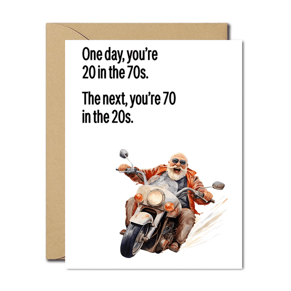 Funny Birthday Card for Adults – “One Day You're 20 in the 70s” – Humorous Design for Milestone Birthdays – Envelope Included, Blank Inside