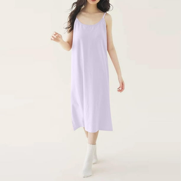 Camisón largo de poliéster para mujer, sin mangas, cuello redondo, tirantes, informal y a la moda.