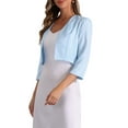 thumbnail image 4 of Satin Cardigan for Women's 3/4 Sleeve Open Front Cropped Office Work Bolero Shrug XL Light Blue, 4 of 5