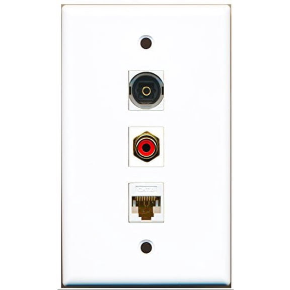 RiteAV - 1 Port RCA Red and 1 Port Toslink and 1 Port Cat6 Ethernet White Wall Plate