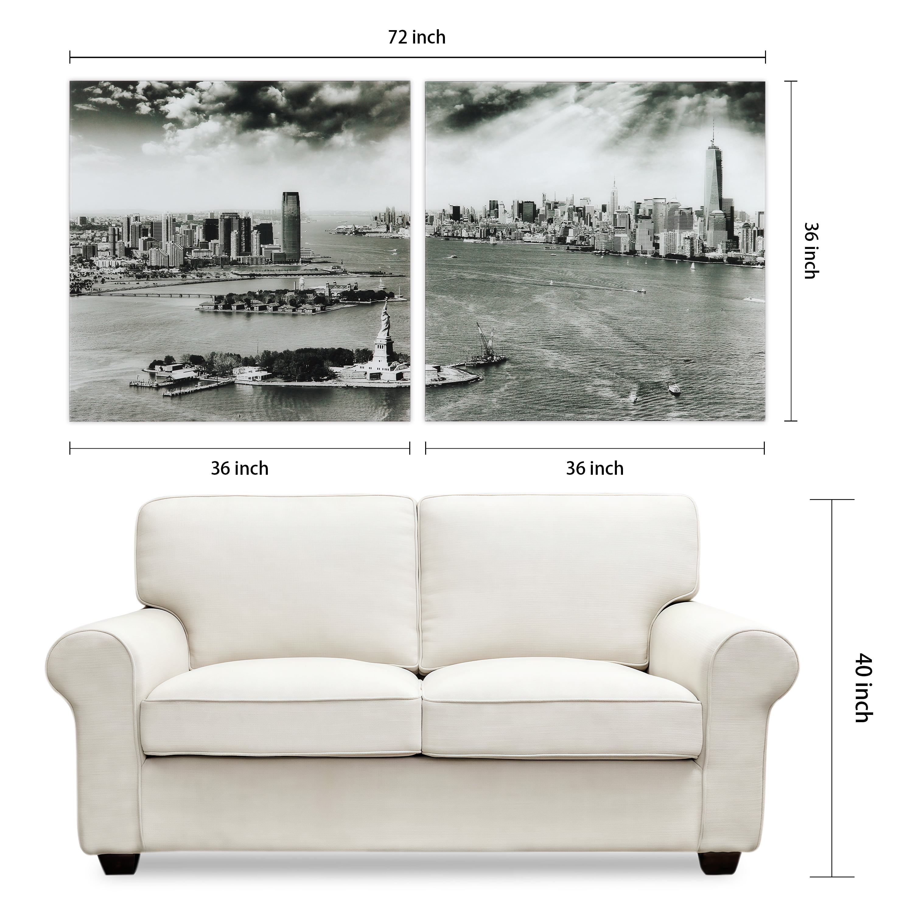 Empire Art Direct New York Skyline A & B Frameless Free Floating Tempered Glass Panel Graphic Wall Art, 36" x 36" each, Ready to Hang