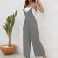 thumbnail image 5 of Mrat Wide Leg Jumpsuits Trendy Women Casual Sold Color Shoulder Button Suspender Jumpsuits Wide Pocket Leg Pant Women's Plus Size Overalls S-107 Gray XL, 5 of 6