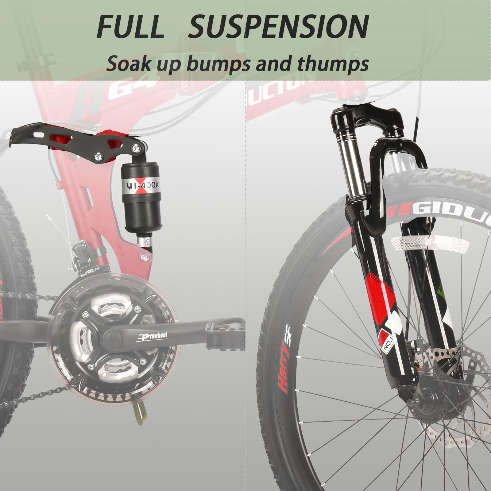 26”Full Suspension Folding Mountain Bike 21 Speed 17" Foldable Frame Bicycle Men or Women MTB for Afult Red
