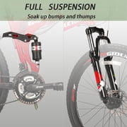 26”Full Suspension Folding Mountain Bike 21 Speed 17 Foldable Frame Bicycle Men or Women MTB for Afult Red