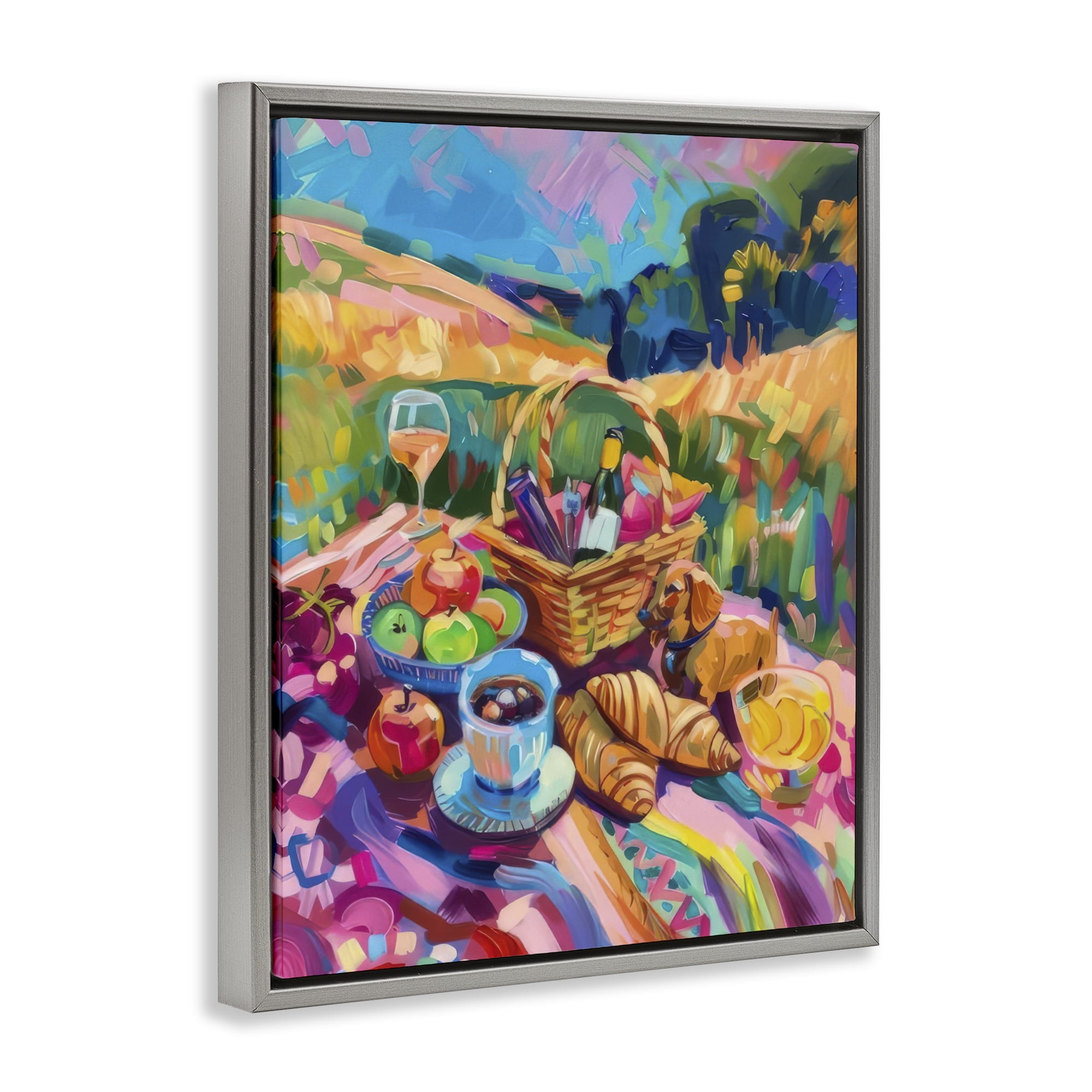Stupell Industries Bright Impressionist Picnic Food & Beverage Painting Gray Floater Framed Canvas Art Print Wall Art, 17 x 21