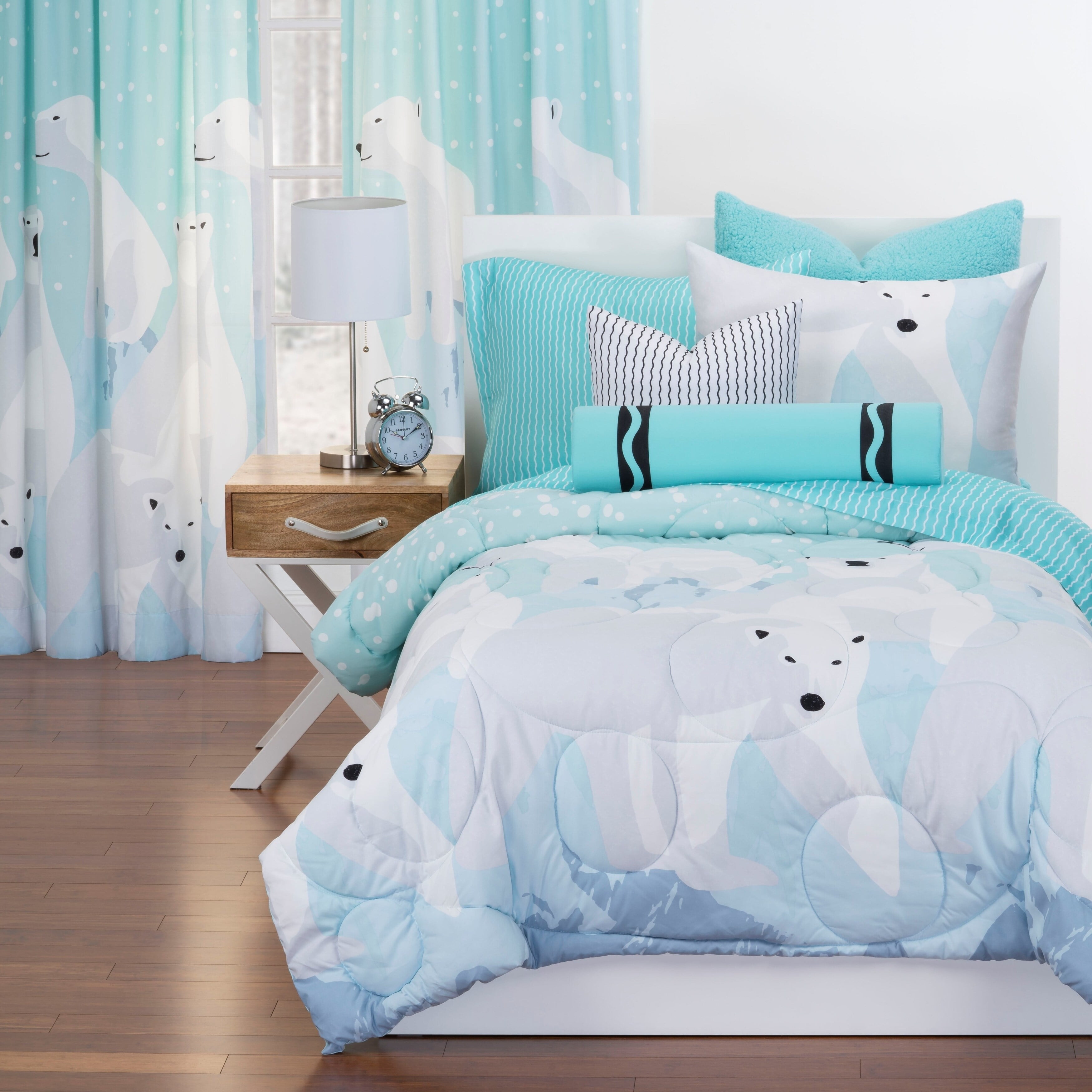 Crayola  White Bear Reversible Comforter Set in Blue Twin 2 Piece