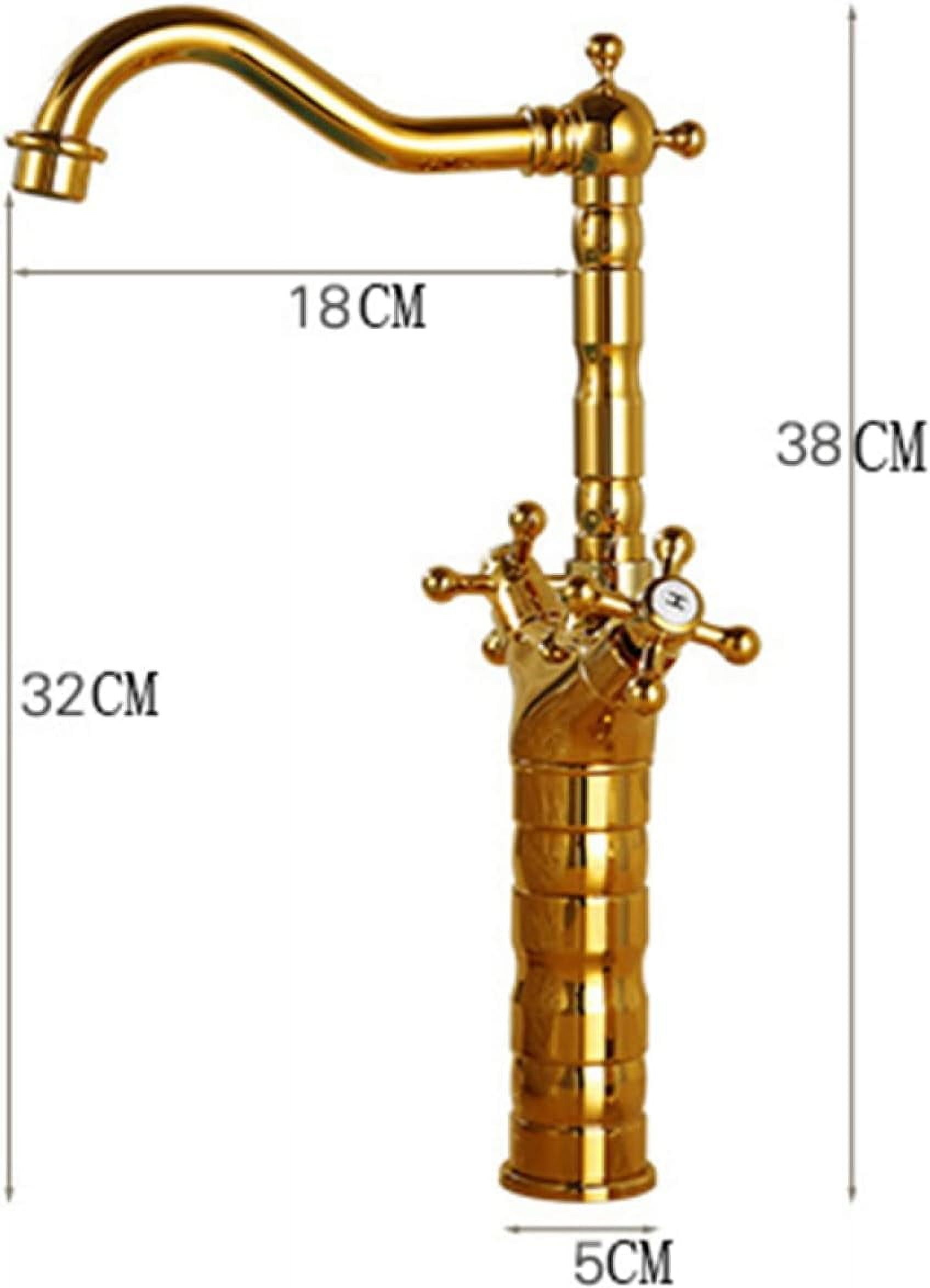 Vintage Bathroom Faucet Antique, 360 Degree Swivel Spout Bathroom Sink Faucet, Cold Hot Mixer Vintage Vanity Tap, Lavatory Faucet with Cross Handle, Brass, Gold