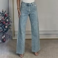 thumbnail image 2 of LWavelet Womens Glitter Speckled Wide Leg Jeans High Waisted Daily Casual Denim Pants Blue 2XL, 2 of 5