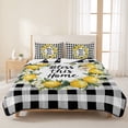 thumbnail image 3 of Twin Quilt Set 68''x86'', Farmhouse Lemon Lightweight Summer Bedspread Coverlet Set with 2 Pillow Shams, Bless Home Summer Black Buffalo Plaid Breathable All Season Quilt Bedding for Dorm/Bedroom, 3 of 9