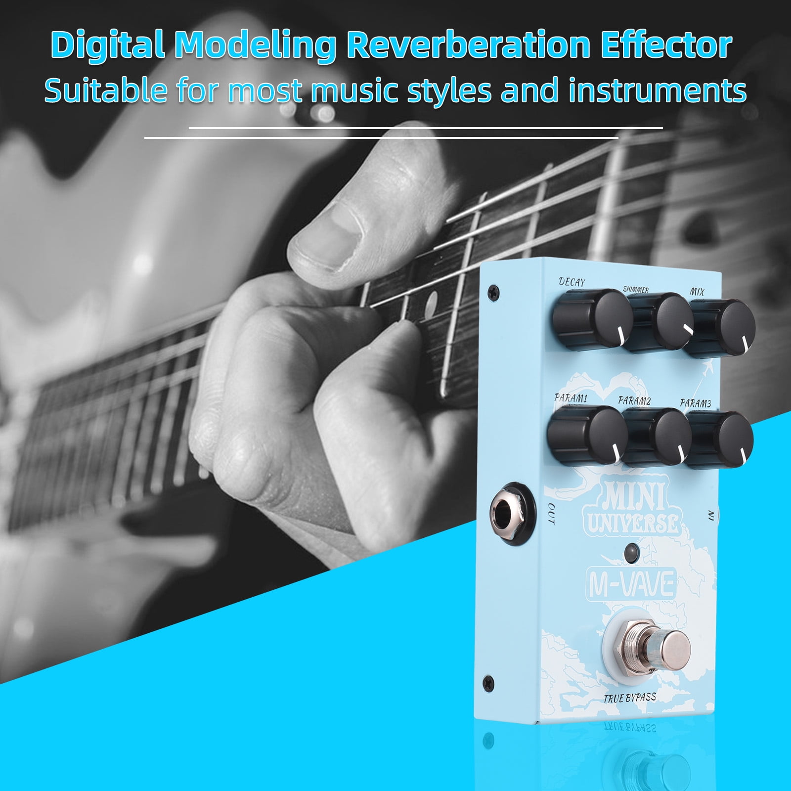 M-VAVE Digital Reverb Pedal Guitar Effect 9-Mode Selection Modeling Reverberation for Bass Universe