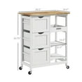 thumbnail image 3 of KWUXIN Dining Rolling Kitchen Island, White, with Wood Top, Shelves & Drawers, 3 of 9