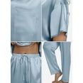 thumbnail image 5 of DAKIMOE Womens Silk Satin Pajama Set Short Sleeve Shirt with Long Pajamas Pant Set Two-piece Pj Sets Soft Sleepwear Loungewear Nightwear Pjs S-2XL, Gray Blue, XL, 5 of 10
