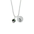 thumbnail image 2 of Delight Jewelry Silvertone Lime Green Dots on Black Spinner Silvertone Script Initial Disc - S - Charm Necklace, 20"+3", 2 of 4