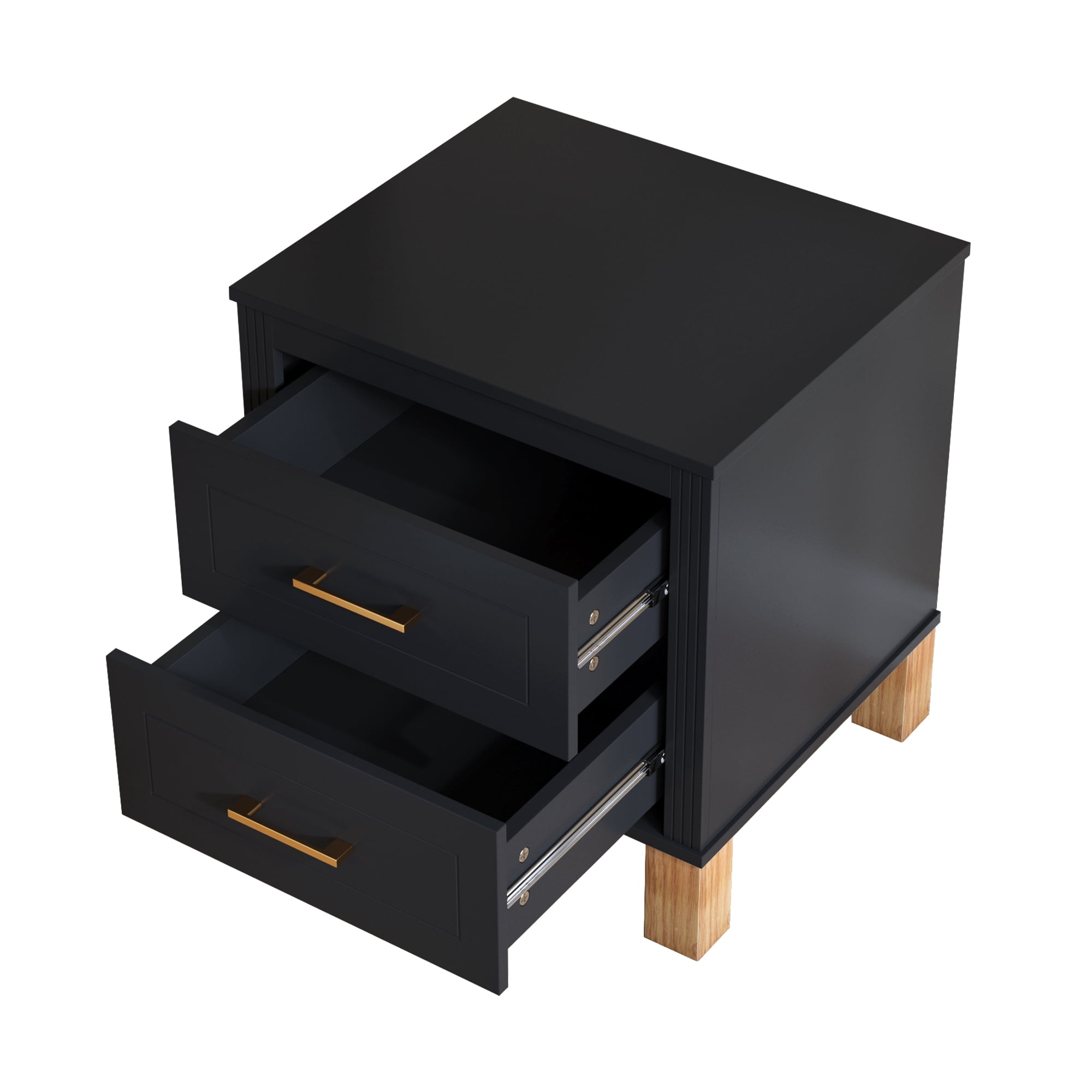 Leumius Nightstand for Bedroom,Wood Bedside Table with 2 Drawer & Solid Wood Legs,Small Storage Cabinet for Living Room,Black