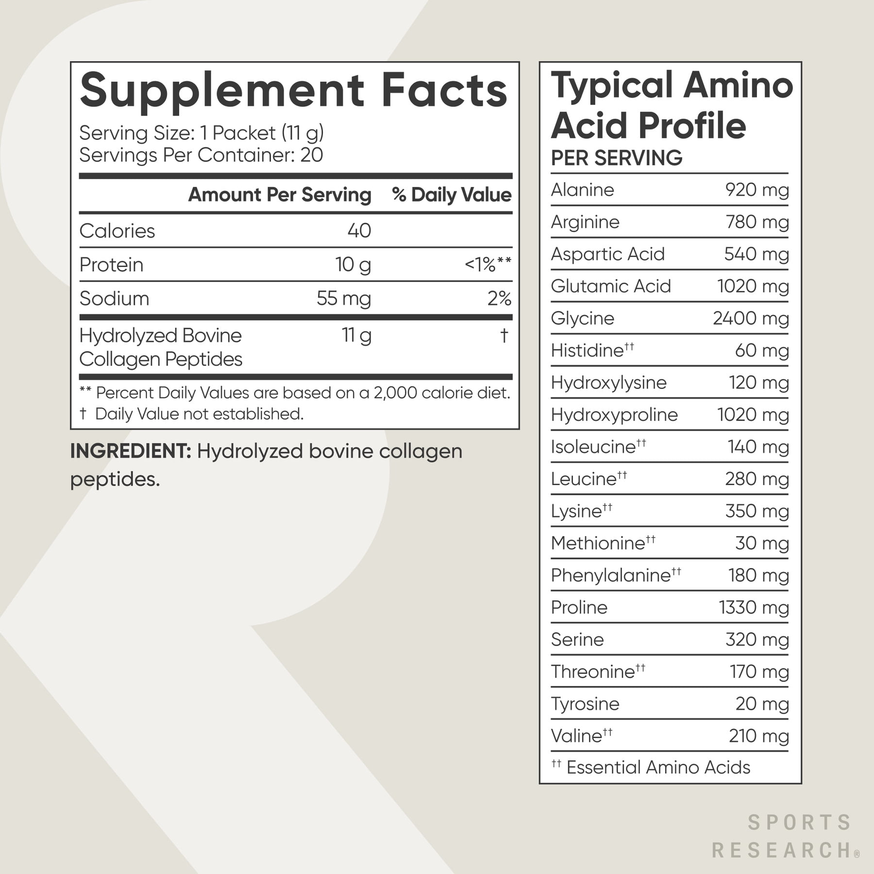 Sports Research® Collagen Peptides Hydrolyzed Type 1 & 3 Protein Supplement - Women & Men (20 Servings)
