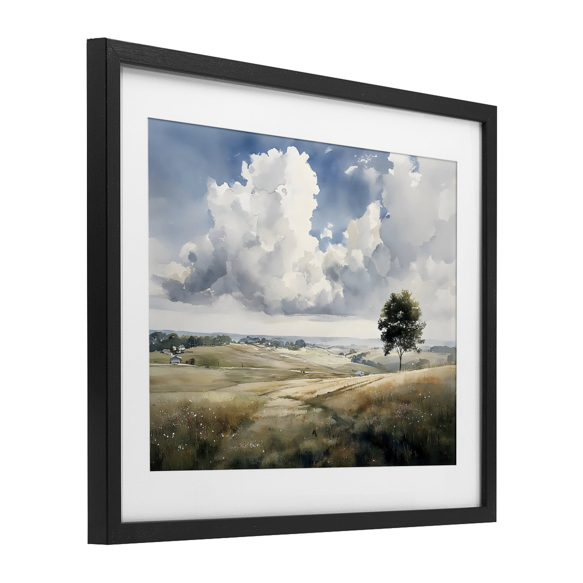 Stupell Industries Pretty Hills with Solitary Tree Black Framed Print Under Glass, design by Franklyn Gregory