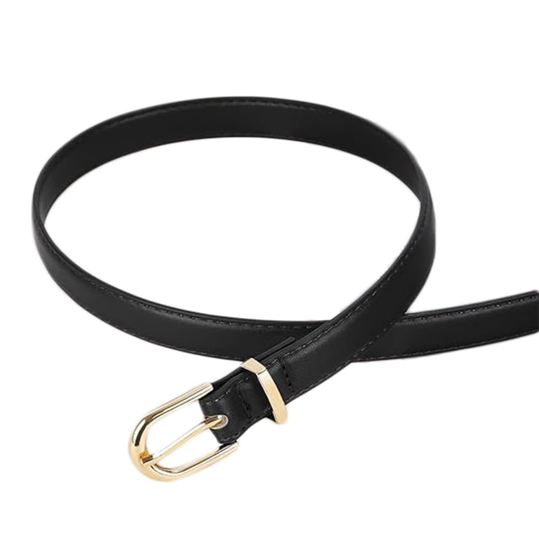 Sunshuilll Women Thin Leather Belt Jeans Dress With Gold Alloy Buckle, Black, Men's, Size: One size