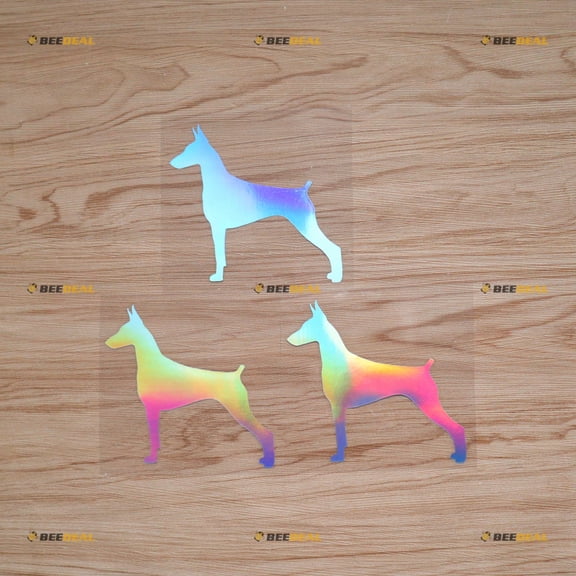 Doberman Pinscher Dog Sticker Decal Vinyl German - 3 Pack Holographic Iridescent 4" - For Car Boat Laptop Cup No Background Die-cut 0214a5