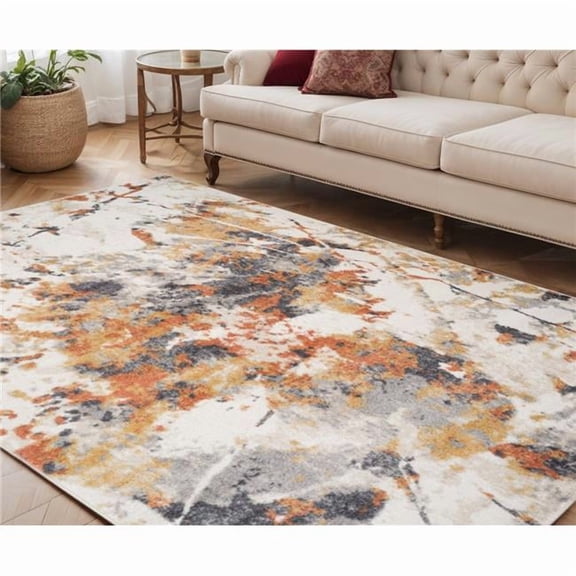 HomeRoots 571003 5 x 8 ft. Ivory Orange & Gray Abstract Rectangle Area Rug