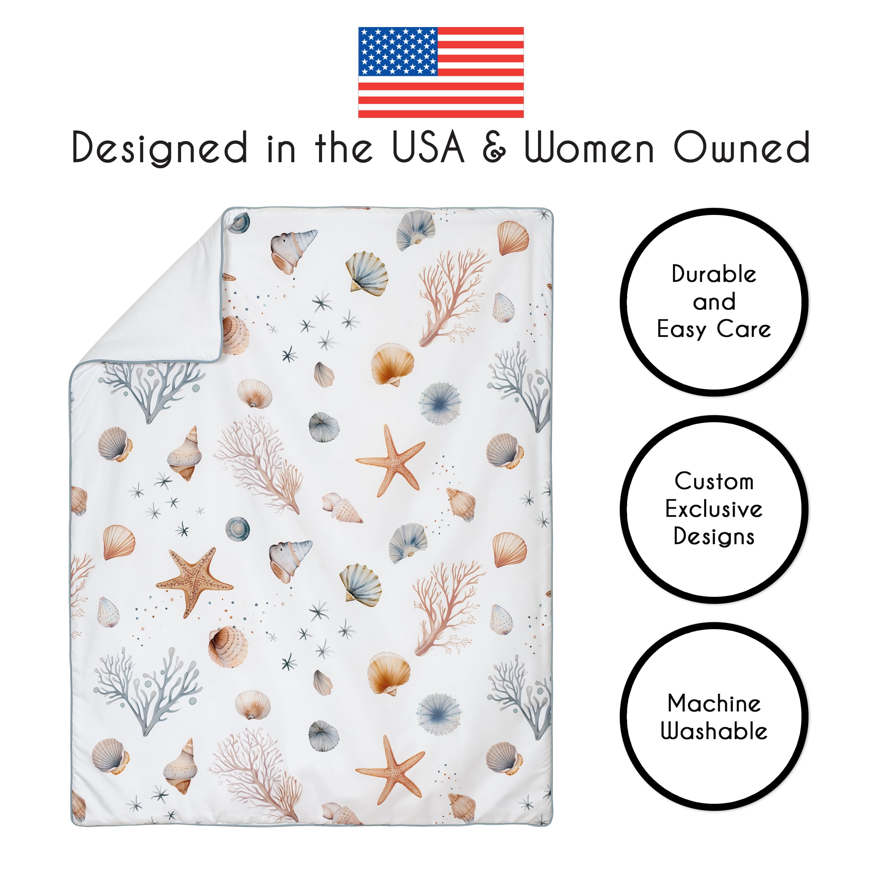 Sweet Jojo Designs Seashells Boy, Girl, Unisex/Gender Neutral Crib Bedding Set 4 Piece
