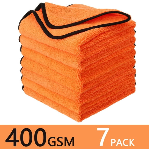 LUIISIS 7 Pack Microfiber Cleaning Cloth for Cars, 23.6''x15.8'' Ultra Soft and Absorbent Microfiber Drying Towels for Car, Glass, Furniture, and Appliance Cleaning, Machine Washable, 400 GSM