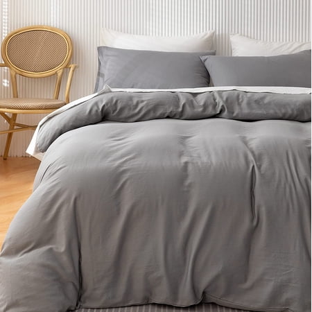 Egyptian Cotton Duvet Cover Set Queen Ultra Soft Breathable with Zipper Closure High Thread Count Long Staple Cotton 3 Piece Alloy Gray