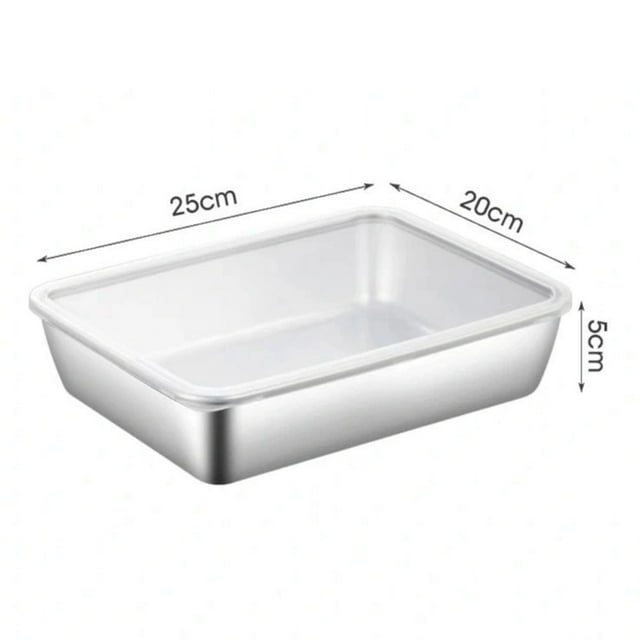 LEFU Stainless Steel Food Storage Trays with Plastic Cover - Rustproof Baking Pans for Kitchen, Restaurant - Dishwasher Safe - Fast Heating Cooling - Large Size with Cover