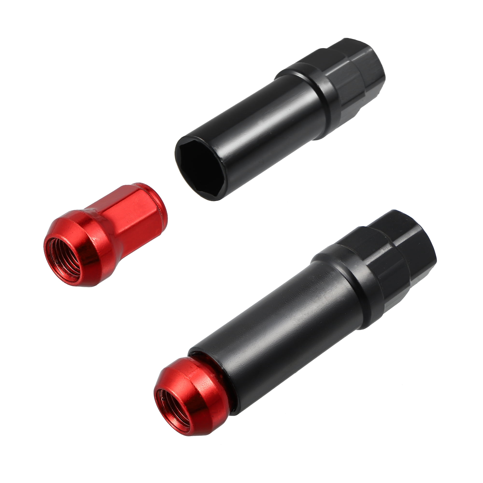 Unique Bargains 1 Set M12 x 1.5 Car Lug Nuts Cone Seat Closed End Bulge Acorn Hex Wheel Nut with Socket Key Red