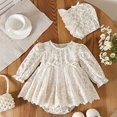 thumbnail image 5 of larppty Baby Girl Floral Romper, Long Sleeve Lace Dress Bodysuit with Bonnet, Princess Style Outfit for Newborn and Infant, 5 of 7