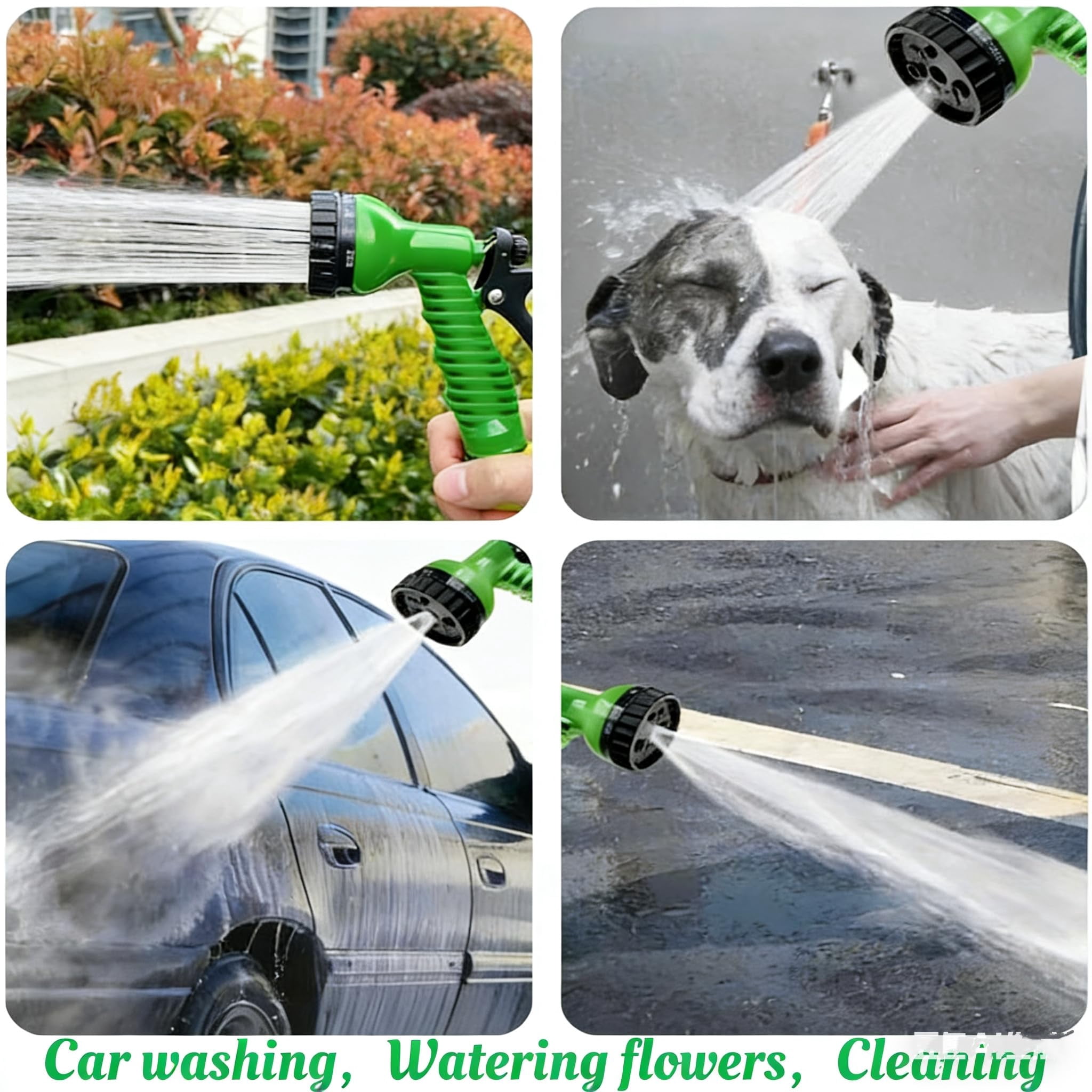 Retractable Garden Hose 50 FT, EVA Flexible Curly Water Pipes with 7-Pattern Spray Nozzle for Boat, Greenhouse, Yard, Patio, Green