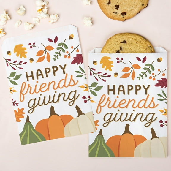 Big Dot of Happiness Fall Friends Thanksgiving Paper Treat Bags, Individual Candy Snack Favors, Greaseproof White Sandwich Cookie Bags - 25 Count