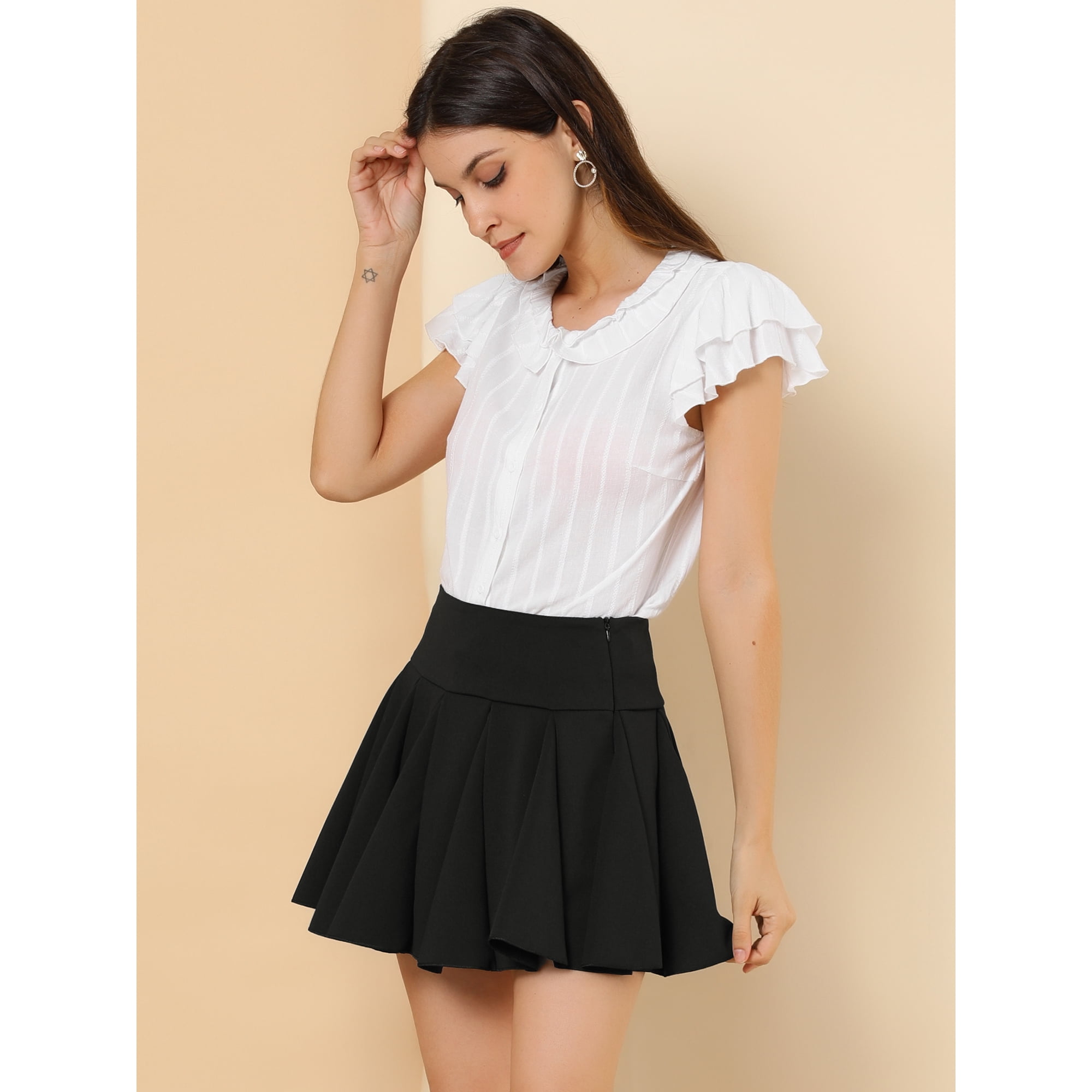 Unique Bargains Women s Skater Pleated Short A line Mini Skirt Walmart