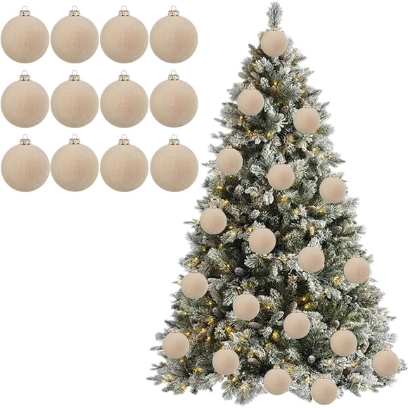12 bolas de terciopelo para adornos navideños, 2,36'', adornos flocados para árbol de Navidad, bolas de terciopelo para adornos de árbol de Navidad, decoración de corona (#08)