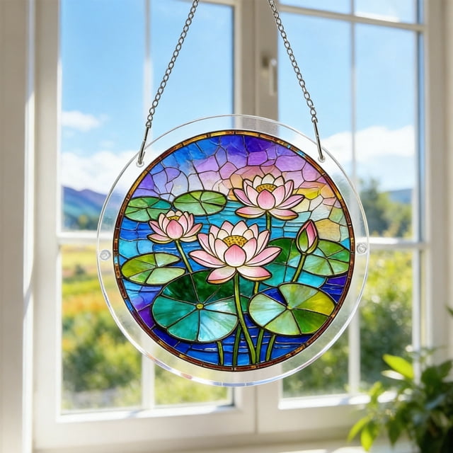 Acrylic Puzzle Window Hanging Decor, Transparent Stained Glass Colorful Window Ornament, Light Refraction, for Home Walls Balconies Cafes