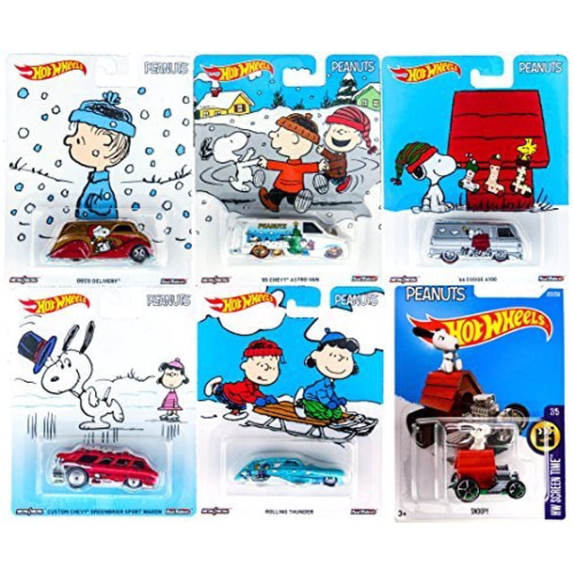 Peanuts Hot Wheels Snoopy charlie Brown Christmas Set coleccionable Pop culture car - 2016 Red Baron Dog house / Woodstock / Lucy / Linus Holiday Series Peanuts 743167376037