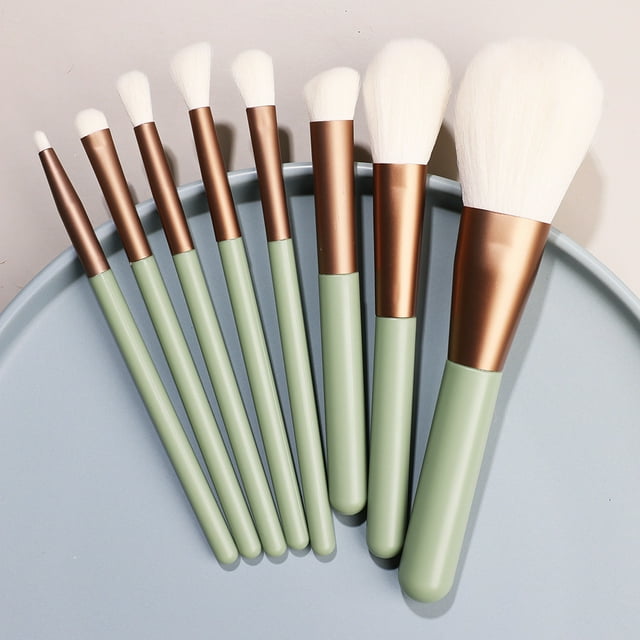 Nvzi Juego de 8 brochas de maquillaje, brochas para base, polvos, correctores, sombras de ojos y rubor, color verde